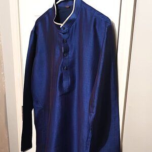 Men's African Long Sleeve 2 Piece Dashiki Blue Top & Yellow Pants Suit Set